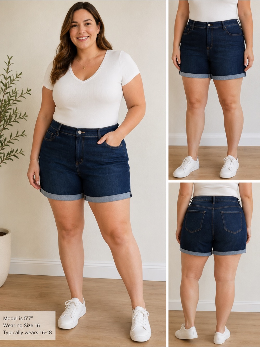 George Women’s Dark Wash Denim Bermuda Shorts Size 16 Cuffed Hem Stretch